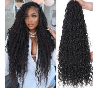 Samtress 24 Inch Goddess Locs Crochet Hair 8 Packs Pre-looped Faux Locs Synthetic Crochet Braids Natural Black Bohemian Soft River Crochet Braids with Curly Ends for Black Women (#1B)