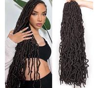 Samtress 24 Inch Long Faux Locs Crochet Hair Soft Locs 7 Packs Dark Brown Messy Faux Locs Crochet Braids Pre Looped Goddess Locs Crocher Hair Extension New Soft Locs Braiding Hair for Women (#4)