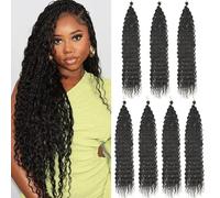 Samtress 24 Inch Natural Black Ocean Wave Crochet Hair 7 Packs Deep Wave Twist Braiding Hair Curly Crochet Synthetic Hair Extensions For Black Women (#1B)