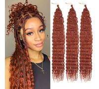 Samtress 24 Inch Ocean Wave Crochet Hair 3 Packs Long Deep Wave Crochet Hair Copper Red Curly Braiding Hair Synthetic Water Wave Bohemian Twist Crochet Braid Hair Extensions (#350)