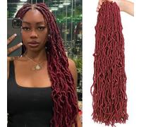Samtress 24 Inch Pre Looped Goddess Locs Crocher Hair 7 Packs Long Faux Locs Crochet Hair Burgundy Messy Faux Locs Crochet Braids Synthetic New Soft Locs Braiding Hair for Women (#BUG)