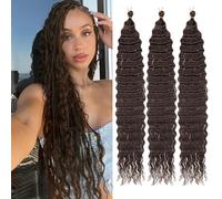 Samtress 3 Packs Deep Wave Crochet Hair 24 Inch Dark Brown Ocean Wave Crochet Hair Synthetic Long Wet and Wavy Braiding Hair for Boho Braids Hair Extensions (#4)