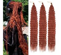 Samtress 3 Packs Ocean Wave Crochet Hair 30 Inch Long Wavy Braiding Hair Synthetic Copper Red Deep Wave Crochet Hair With Curly (#350)