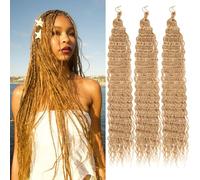 Samtress 3 Packs Ocean Wave Crochet Hair Honey Blond Long Wavy Braiding Hair Synthetic For Women 24 Inch Deep Wave Crochet Hair for Boho Braids Hair Extensions (#27)
