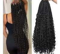 Samtress 30 Inch Crochet Box Braids 8 Packs Black Goddess Box Braids Crochet Hair Bohomian Box Braids Crochet Hair Synthetic Braiding Hair Extension for Women (#1B)