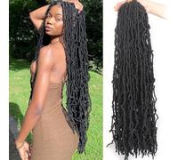 Samtress 30 Inch Faux Locs Crochet Hair Soft Locs 7 Packs Natural Black Pre-looped New Faux Locs Crochet Braids Long Goddess Locs Crochet Hair Curly Faux Locs Braiding Hair Extension for Women (#1B)