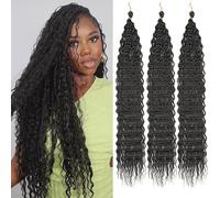 Samtress 30 Inch Ocean Wave Crochet Hair 3 Packs Natural Black Bohemian Twist Crochet Braids Hair Extensions Long Deep Wave Crochet Hair Synthetic for Women (#1B)