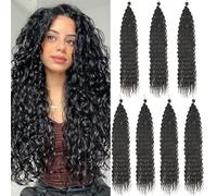 Samtress 30 Inch Ocean Wave Twist Crochet Bradis 7 Packs Deep Wave Crochet Hair Extensions for Boho Box Braids Natural Black Long Curly Hair Synthetic for Women (#Black)