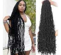Samtress 36 Inch Faux Locs Crochet Hair Soft Locs 7 Packs Long Goddess Locs Crochet Hair Curly Faux Locs Braiding Hair Extension for Women Natural Black Messy Faux Locs Crochet Braids Synthetic (#1B)