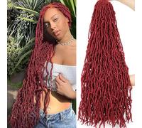 Samtress 36 Inch Goddess Locs Crochet Hair 7 Packs Long Faux Locs Crochet Hair Soft Locs Burgundy Pre-looped Messy Faux Locs Crochet Braids Synthetic Soft Curly New Locs Braiding Hair Extension (#BUG)