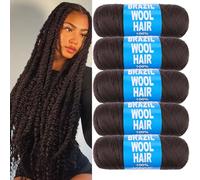 Samtress 5 Pcs Brazilian Wool Hair for African Dark Brown Acrylic Hand Knitting Yarn for Jumbo Braids Senegalese Twisting Faux locs Synthetic Crochet Hair Extensions for Women (#4)