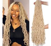 Samtress 7 Packs Long New Faux Locs Crochet Braids 36 Inch Pre-looped Goddess Locs Crochet Hair Blonde Messy Soft Locs Crochet Hair for Women Soft Curly Faux Locs Braiding Hair Extension (#613)