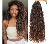 Samtress 8 Packs Goddess Locs Crochet Hair 18 Inch Pre-looped Soft River Locs Crochet Braids with Curly Ends Omber Bohemian Hippie Locs Synthetic Crochet Braids for Black Women (#T30)