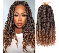 Samtress 8 Packs Passion Twist Crochet Hair 14 Inch Ombre Brown Pre Twisted Passion Twist Hair Water Wave Crochet Braids Synthetic Pre Looped Bohemian Curly Braiding Hair Extensions for Women (#T30)