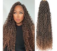 Samtress 8 Packs Pre-looped Goddess Faux Locs Crochet Hair 30 Inch Omber Blonde Bohemian Hippie Locs Crochet Braids with Curly Ends Bohemian Hippie Soft River Locs Crochet Hair Extensions (#T27)