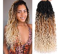 Samtress 8 Packs Pre-looped Goddess Locs with Curly Ends 18 Inch Bohemian Soft River Faux Locs Wavy Crochet Braids Hair Extensions Faux Locs Crochet Braids Synthetic for Black Women (#1B/27/613)