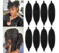 Samtress 8 Packs Pre Separated Springy Afro Kinky Hair 8 Inch Short Marley Twist Braiding Hair Synthetic Natural Black Pre-fluffed Natural Spring Twist Hair Wrapping Hair for Soft Locs for Women (#1B)