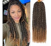 Samtress 8 packs Pre Twisted Passion Twist Crochet Hair Extensions 18 Inch Ombre Blond Pre Looped Curly Bohemian Synthetic Braiding Hair Water Wave Crochet Braids for Women (#T27)