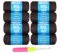 Samtress 8 Roll Brazilian Wool Hair Dark Brown Acrylic Yarn for African Crochet Hair Box Braids Jumbo Braids Senegalese Twisting Knitting Hair Faux locs Spiral Corkscrews Braids Twist Wraps(#4)