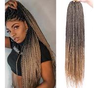 Samtress Box Braids Crochet Hair 18 Inch Ombre Blonde Goddess Box Braids Synthetic 8 Packs 144 Strands Pre-looped Knotless Medium Box Braids 3X Bohemian Braiding Hair Extensions for Women (#T27)