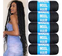Samtress Brazilian Wool Hair 5 Pcs Natural Black Acrylic Yarn for African Crochet Braids Synthetic Jumbo Braids Box Braids Faux Locs Knitting Hair Extensions for Women (#1B)