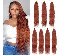 Samtress Copper Red Ocean Wave Crochet Hair 24 Inch 7 Packs Deep Wave Curly Braiding Hair Extensions Synthetic For Black Women (#350)