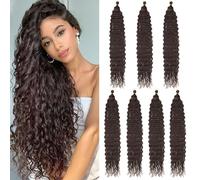 Samtress Dark Brown Ocean Wave Twist Crochet Hair 30 Inch Deep Wave Curly Braiding Hair Extensions 7 Packs Water Wave Crochet Hair Synthetic for Women (#4)