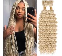 Samtress Deep Wave Bulk Braiding Hair 18 Inch No Weft Wet and Wavy Hair Extensions 160g Blonde Curly Hair Synthetic for Boho Braids Hair (#613)