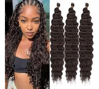 Samtress Deep Wave Crochet Hair 18 Inch 3 Packs Ocean Wave Curly Braiding Hair for Boho Braids Synthetic Curly Crochet Braids for Women (#4)