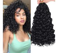 Samtress Gogo Curl Crochet Hair 14 Inch Ocean Wave Crochet Hair 8 Packs Natural Black Pre Looped Water Wave Crochet Braids Goddess Box Braids Curly Deep Wave Synthetic Braiding Hair for Women (#1B)