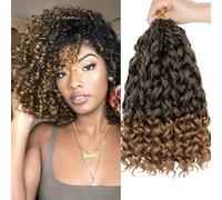 Samtress Gogo Curl Crochet Hair 14 Inch Pre Looped Ocean Wave Crochet Hair 8 Packs Ombre Honey Blonde Water Wave Braiding Hair Short Curly Bohemian Crochet Box Braids Synthetic for Women (#T27)