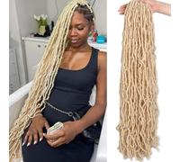 Samtress Long Faux Locs Crochet Hair Soft Locs 30 Inch Pre-looped New Faux Locs Crochet Braids 7 Packs Blonde Goddess Locs Crochet Hair Curly Faux Locs Braiding Hair Extension for Women (#613)