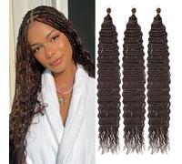 Samtress Long Ocean Wave Crochet Hair 30 Inch Curly Braiding Hair Synthetic 3 Packs Deep Wave Crochet Hair Dark Brown Water Wave Bohemian Twist Crochet Braid Hair Extensions (#4)
