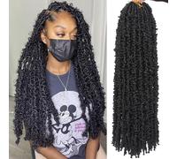 Samtress Lot de 6 paquets d'extensions de cheveux synthétiques longs pré-bouclés au crochet - Motif papillon - 61 cm - Noir naturel - Pour femme (#1B)