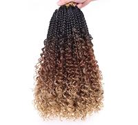 Samtress Lot de 8 extensions de cheveux synthétiques pré-bouclées au crochet pour femme - 35,6 cm - 3 tons ombrés - Avec extrémités bouclées - Pour tressage désordonné (#53)