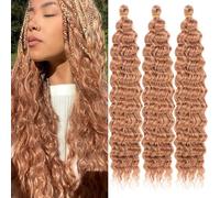 Samtress Ocean Wave Crochet Hair 3 Packs Brown Deep Wave Braiding Hair Extensions 18 Inch Curly Braiding Hair Synthetic for Women (#30)