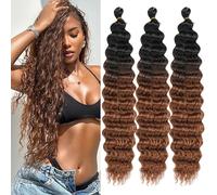 Samtress Ocean Wave Crochet Hair 3 Packs Deep Wave Curly Braiding Hair Extensions 18 Inch Deep Twist Crochet Braidis Curly Wavy Hair for Boho Braids Synthetic for Women (#RS30)