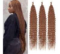 Samtress Ocean Wave Crochet Hair 30 Inch Deep Wave Curly Braiding Hair Extensions 3 packs Brown Ocean Wave Crochet Hair for Boho Crochet Box Braids Synthetic (#30)