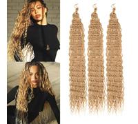 Samtress Ocean Wave Crochet Hair 30 Inch Deep Wave Long Crochet Hair 3 Packs Honey Blond Curly Braiding Hair Synthetic Bohemian Twist Crochet Braid Hair Extensions (#27)