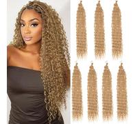 Samtress Ocean Wave Crochet Hair Synthetic 30 Inch 7 Packs Deep Wave Curly Braiding Hair Honey Blond Long Deep Twist Braiding Hair Extensions For Black Women (#27)