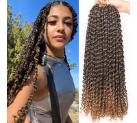 Samtress Passion Twist Crochet Hair 18 Inch Pre looped Passion Twists Hair 7 Packs Ombre Blonde Water Wave Crochet Hair Bohemian Curly Braiding Hair for Butterfly Locs for Women (#T27)