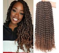 Samtress Passion Twist Hair 7 Packs Pre looped Bohemian Curly Twist Braiding Hair 18 Inch Omber Brown Water Wave Crochet Hair for Butterfly Locs Hot Water Setting Braiding Hair for Women (#T30)