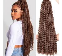 Samtress Passion Twist Hair Long Water Wave Crochet Hair 24 Inch Pre looped Passion Twists Hair 7 Packs Brown Bohemian Curly Braiding Hair for Butterfly Locs Crochet Braids Hair Extensions (#30)