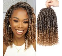 Samtress Pre-twisted Passion Twist Hair 10 Inch Short Passion Twist Crochet Hair 8 Packs Ombre Blonde Pre-looped Crochet Braids for Women Short Bohemian Synthetic Hair Extensions with Curl Ends (#T27)