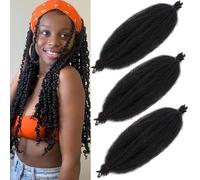 Samtress Springy Afro Twist Hair 24 Inch Pre Fluffed Popping Spring Twist for Soft Crochet Locs 3 Packs Natural Black Marley Twist Braiding Hair Extension (#1B)