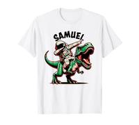 Samuel Dabbing Astronaute sur un dessin animé dinosaure T-Shirt