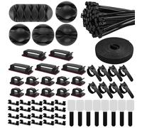 Samulee 157 Cable Management avec 5 Supports de Câble en Silicone, 15 Clips de Cable Autocollants, 100 Serre-câble, 20 Serre-câbles Autocollants, 17 Serre-câbles Auto-agrippants