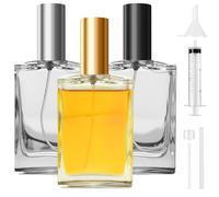 Samulee 3 Pcs Vaporisateur Parfum Vide 30ml, Flacon Parfum Verre, Vaporisateur Rechargeable en Verre Elégant Transparent avec Forme Plate et Carrée pour Femmes Hommes (Casquettes en Or Argent Noir)