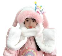 Samuliy Écharpe avec oreilles de lapin - Bonnet chaud en peluche - Cache-cou pour le ski, la promenade du chien