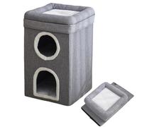 Samuliy Maison pour Chat Multicouche - Grotte à gratter Portable et Pliable pour Chat à 3 étages | Cube pour Chat Moderne avec Planche à gratter, Maison Universelle pour Chat d'intérieur, pour Petits